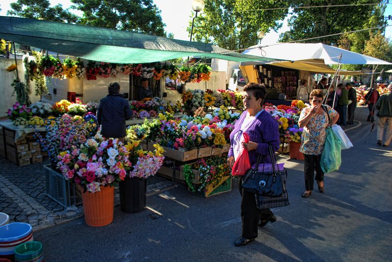 Flower stall at the market of the City of Tomar in Portugal