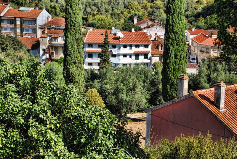 Panoramic view of houses near Estrada de Leiria in Tomar, Portugal